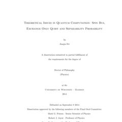 Theoretical Issues in Quantum Computation: Spin Bus, Exchange Only Qubit and Separability Probability