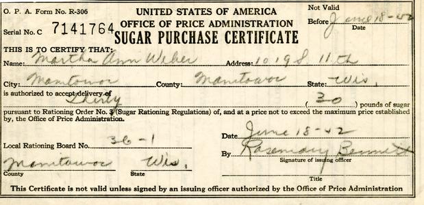 Sugar purchase certificate