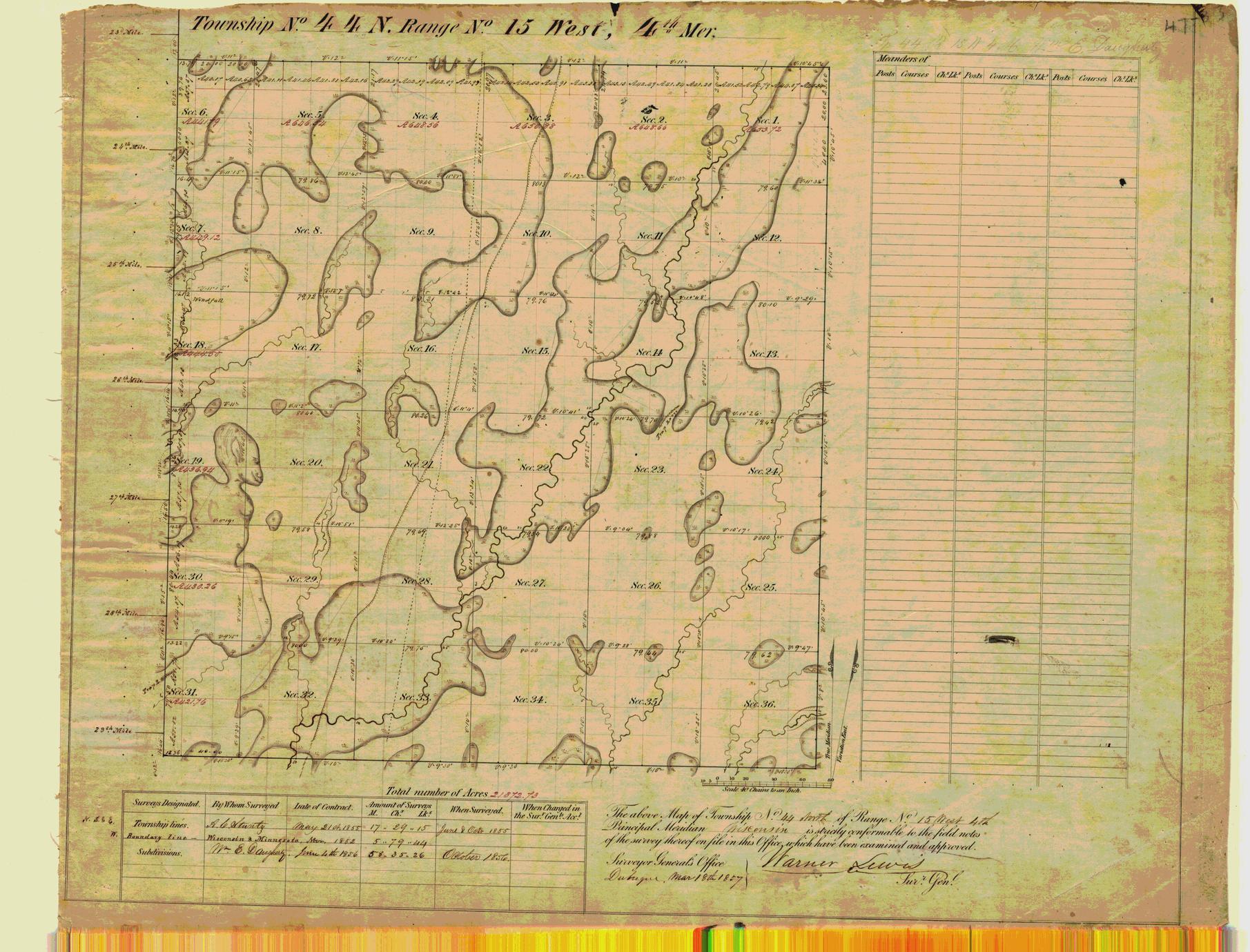 [Public Land Survey System map: Wisconsin Township 44 North, Range 15 West]