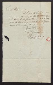 Note from S. L'Hommedieu to Felix Dominy, 1834