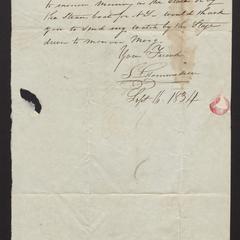 Note from S. L'Hommedieu to Felix Dominy, 1834
