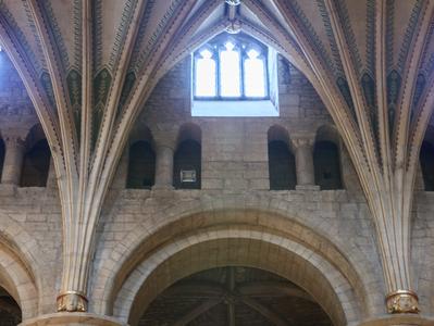 Tewkesbury Abbey interior nave clerestory, gallery, arcade