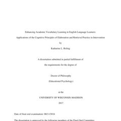 Enhancing Academic Vocabulary Learning in English Language Learners: Applications of the Cognitive Principles of Elaboration and Retrieval Practice in Intervention