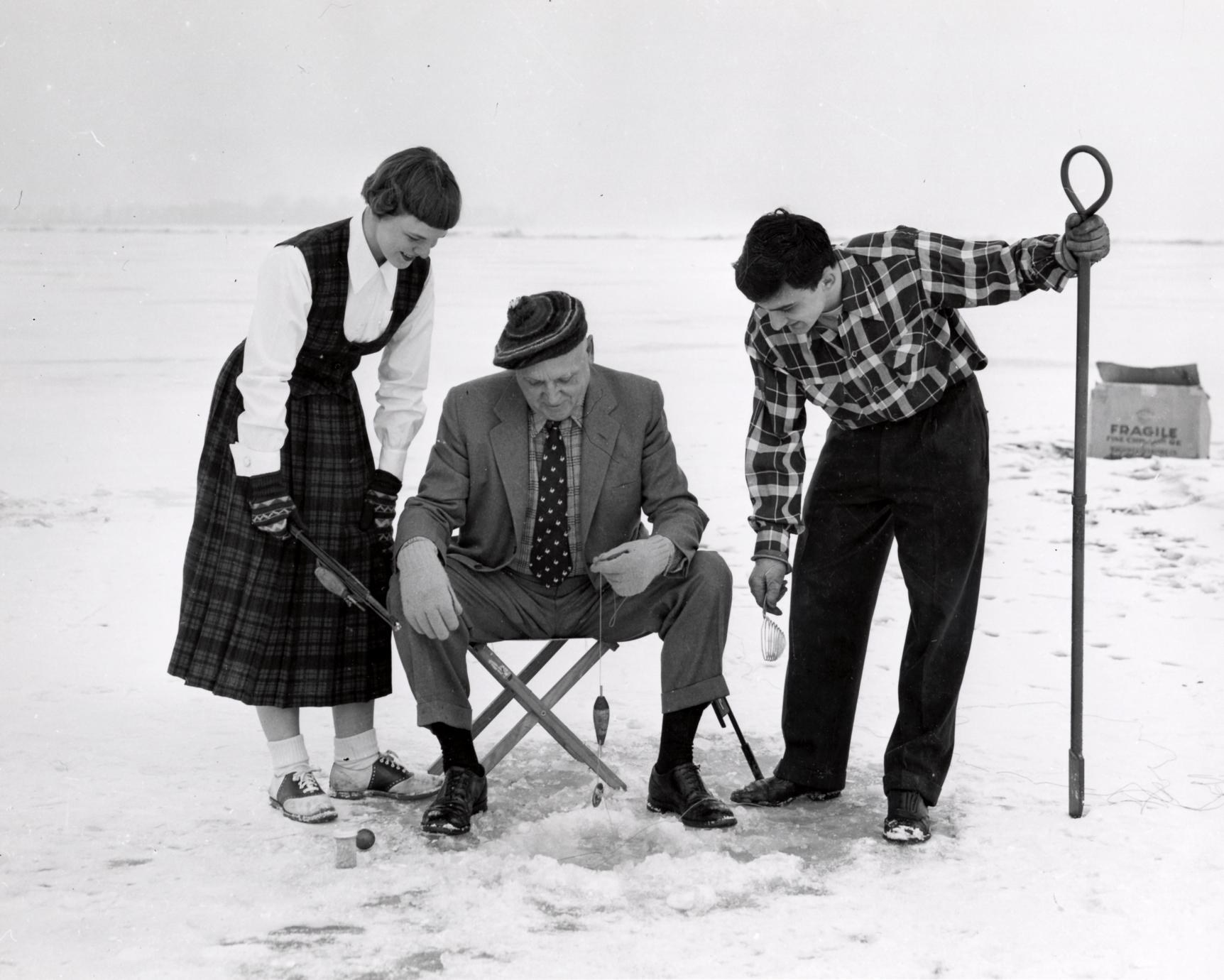 President Fred goes ice fishing