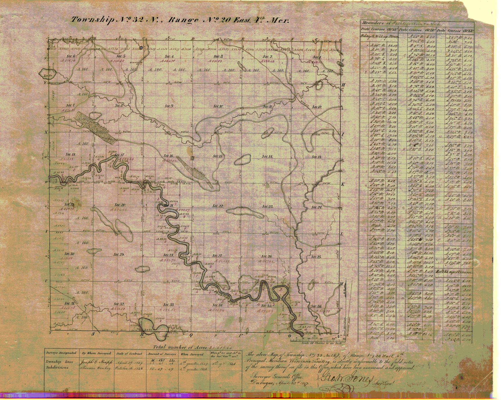 [Public Land Survey System map: Wisconsin Township 32 North, Range 20 East]