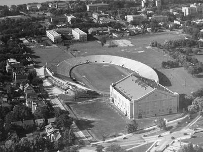 Aerial view of Camp Randall Stadium and Fieldhouse