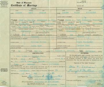 State of Wisconsin certificate of marriage
