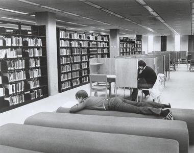 A student reading in the library