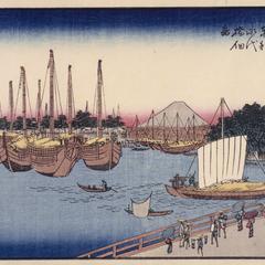 Eitai Bridge and Tsukuda Island in the Eastern Capital, no. 24 from the series Thirty-six Views of Mt. Fuji