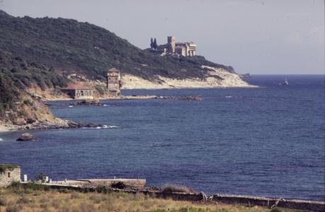 View of Stavronikita Monastery from Iveron's peninsula