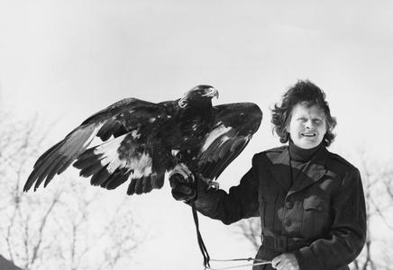 Fran Hammerstrom holding golden eagle