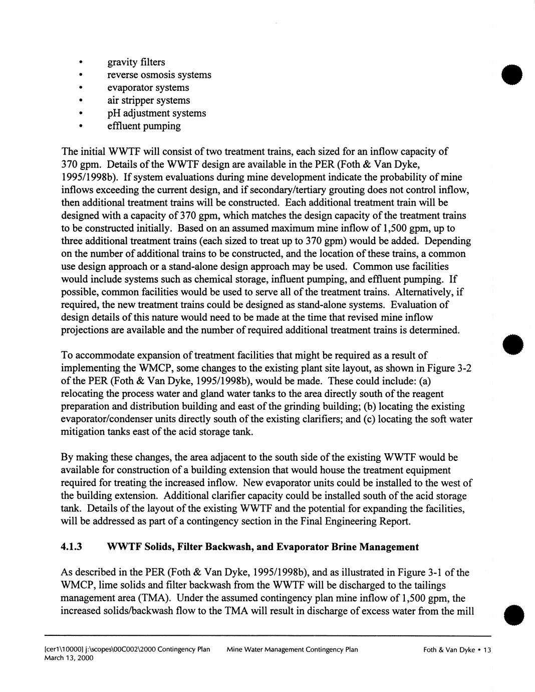 Crandon project Addendum no. 1 to the preliminary engineering report