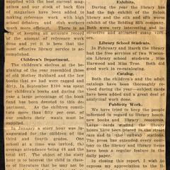 Newspaper article on annual report of Wausau Public Library July 1, 1908.