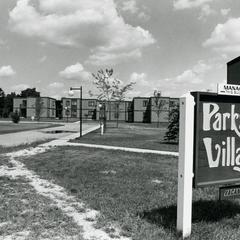 Parkside Village seen from the south with sign