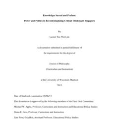Knowledges Sacred and Profane: Power and Politics in Recontextualizing Critical Thinking in Singapore