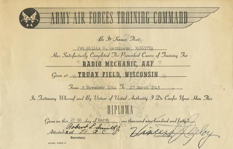 USAAF diploma  : Radio Mechanic
