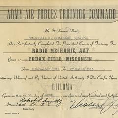 Diploma : Radio Mechanic, AAF given at Truax Field, Wisconsin