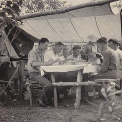 Geologists dining at Steele Lake camp