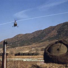 "General Van Fleet in helicopter"