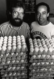 Sean Carroll and Bruce Thalley with eggs