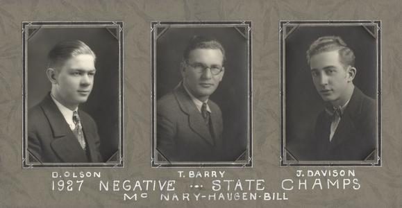 Debate team, negative, 1927