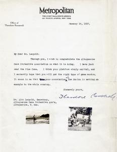 Letter from Teddy Roosevelt to Aldo Leopold.