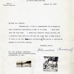 Letter from Teddy Roosevelt to Aldo Leopold.