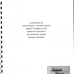 An appraisal of the Katherine J. Smythe estate's minority interest in the leased fee located at 2840 University Avenue, Madison, Wisconsin