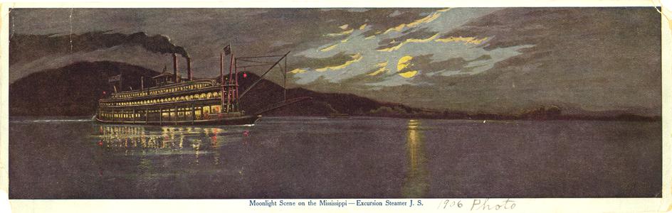 Moonlight scene on the Mississippi River, Excursion Steamer J.S.
