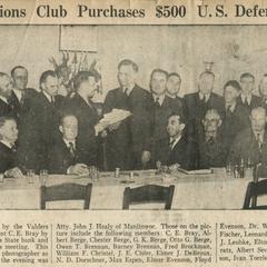 Valders Lions Club purchases $500 U.S. Defense bond