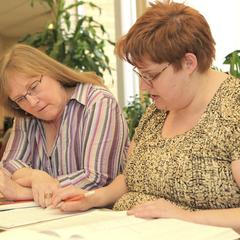 Marsha Oberg working with a student, University of Wisconsin--Marshfield/Wood County, 2012