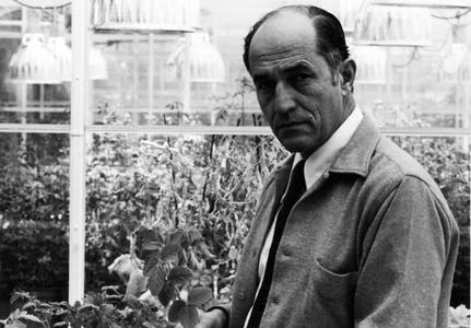 A. Carl Leopold in greenhouse