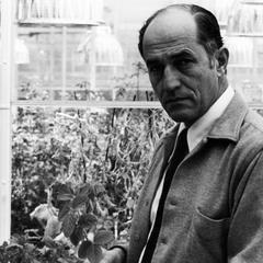 A. Carl Leopold in greenhouse