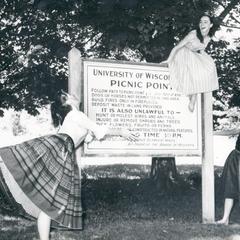 Dancing around the Picnic Point sign