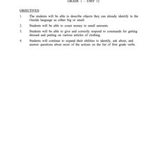 Grade 1, Unit 12 : Objectives