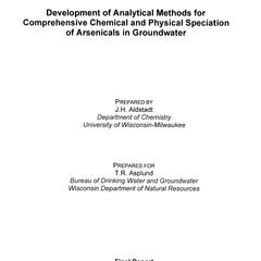 Development of analytical methods for comprehensive chemical and physical speciation or arsenicals in groundwater : final report
