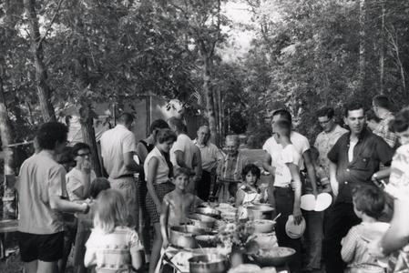 Potluck dinner at Camp Gallistella Tent Colony
