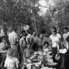 Potluck dinner at Camp Gallistella Tent Colony
