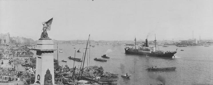 Shanghai Harbor with American Military Ship