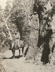 Equestrian Aldo, on trail, Bernardo, New Mexico, spring 1923