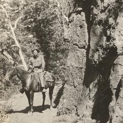 Equestrian Aldo, on trail, Bernardo, New Mexico, spring 1923
