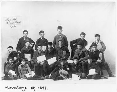 Janesville Gazette newspaper delivery boys (newsboys) in 1891