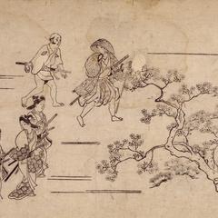 Samurai Glancing at Three Young Men, from the series Flower Viewing at Ueno