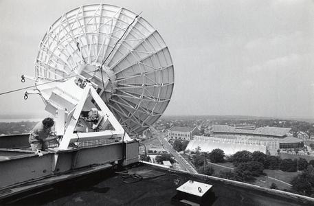 Satellite dish on Atmospheric, Oceanic & Space Sciences building
