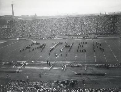 Marching Band spelling out "Father"