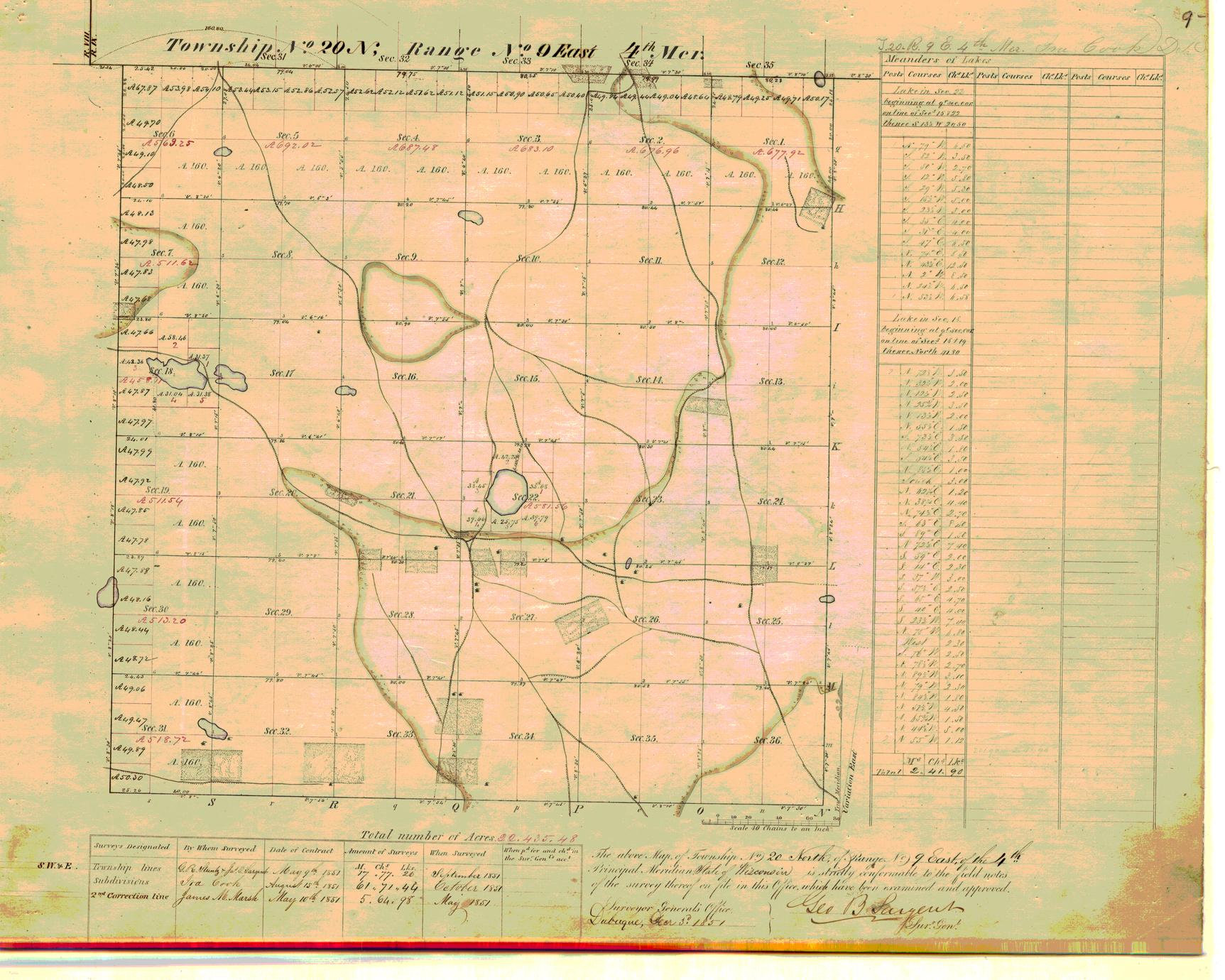 [Public Land Survey System map: Wisconsin Township 20 North, Range 09 East]