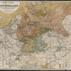 Reise-Karte von Deutschland und einem Theile der angrenzenden Länder mit Angabe sämmtlicher Eisenbahnen  : nach den Friedensverträgen von August 1866 berichtigte Ausgabe