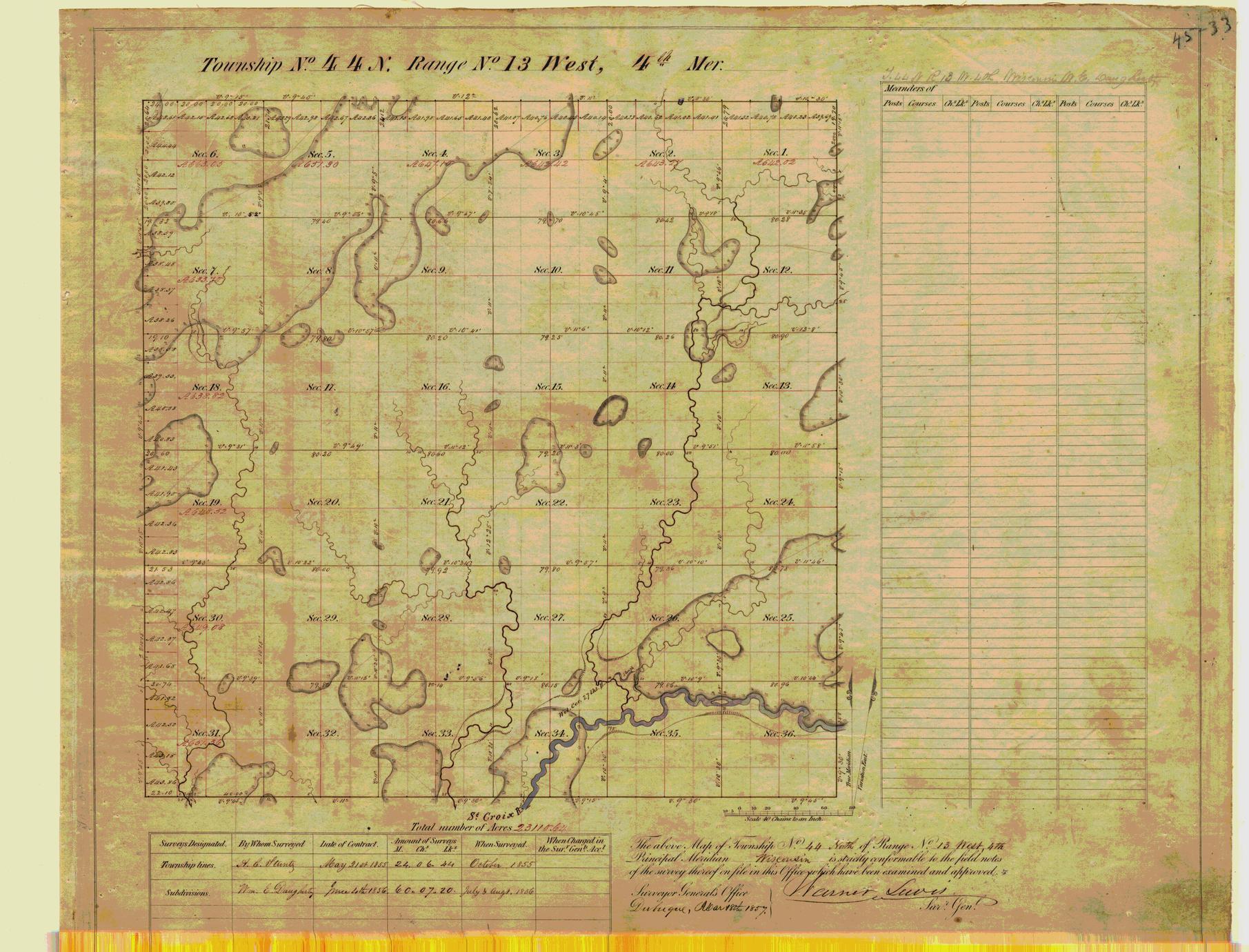[Public Land Survey System map: Wisconsin Township 44 North, Range 13 West]