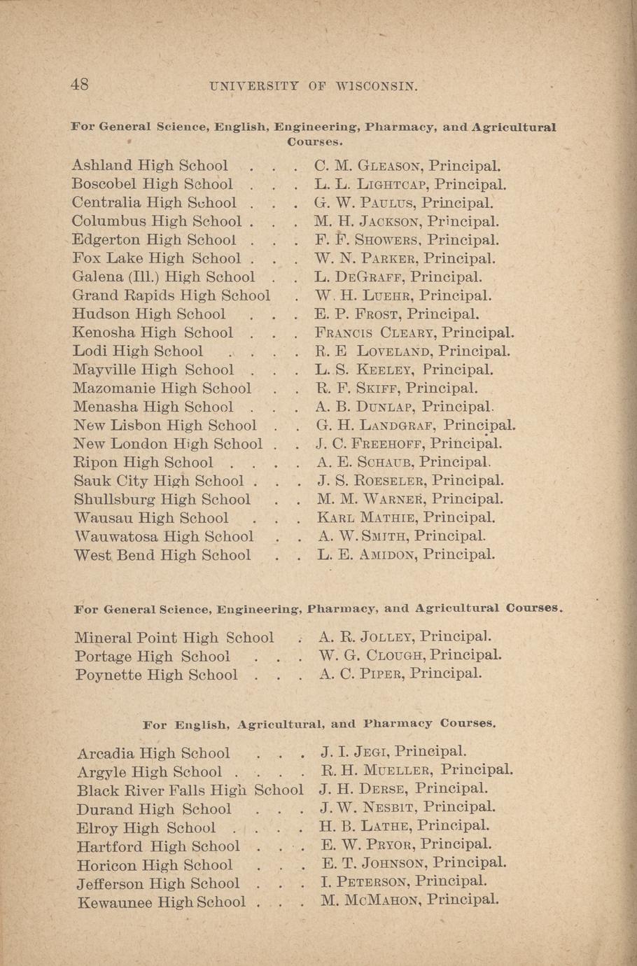 Catalogue of the University of Wisconsin for 189394 1894 Full view