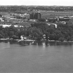 Aerial view of campus from the bay